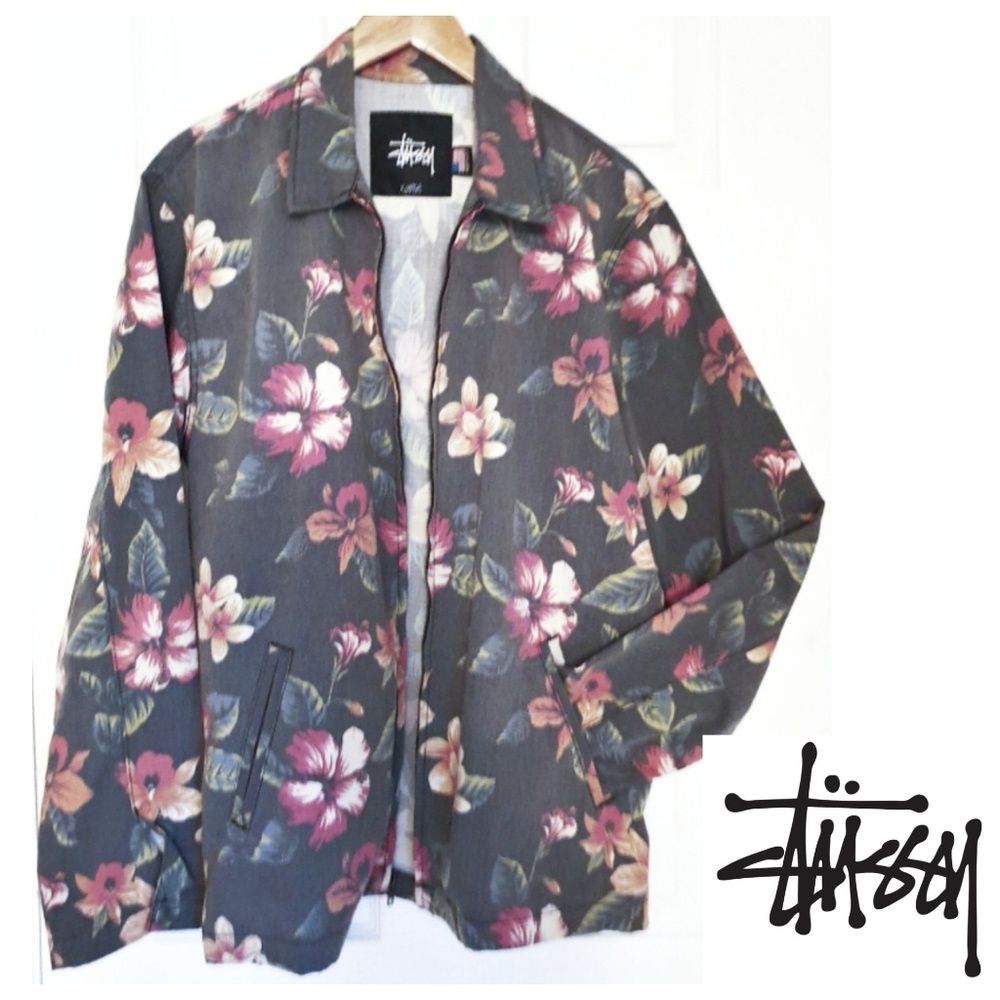 Men's Stussy Black Vintage Floral Coach Jacket
